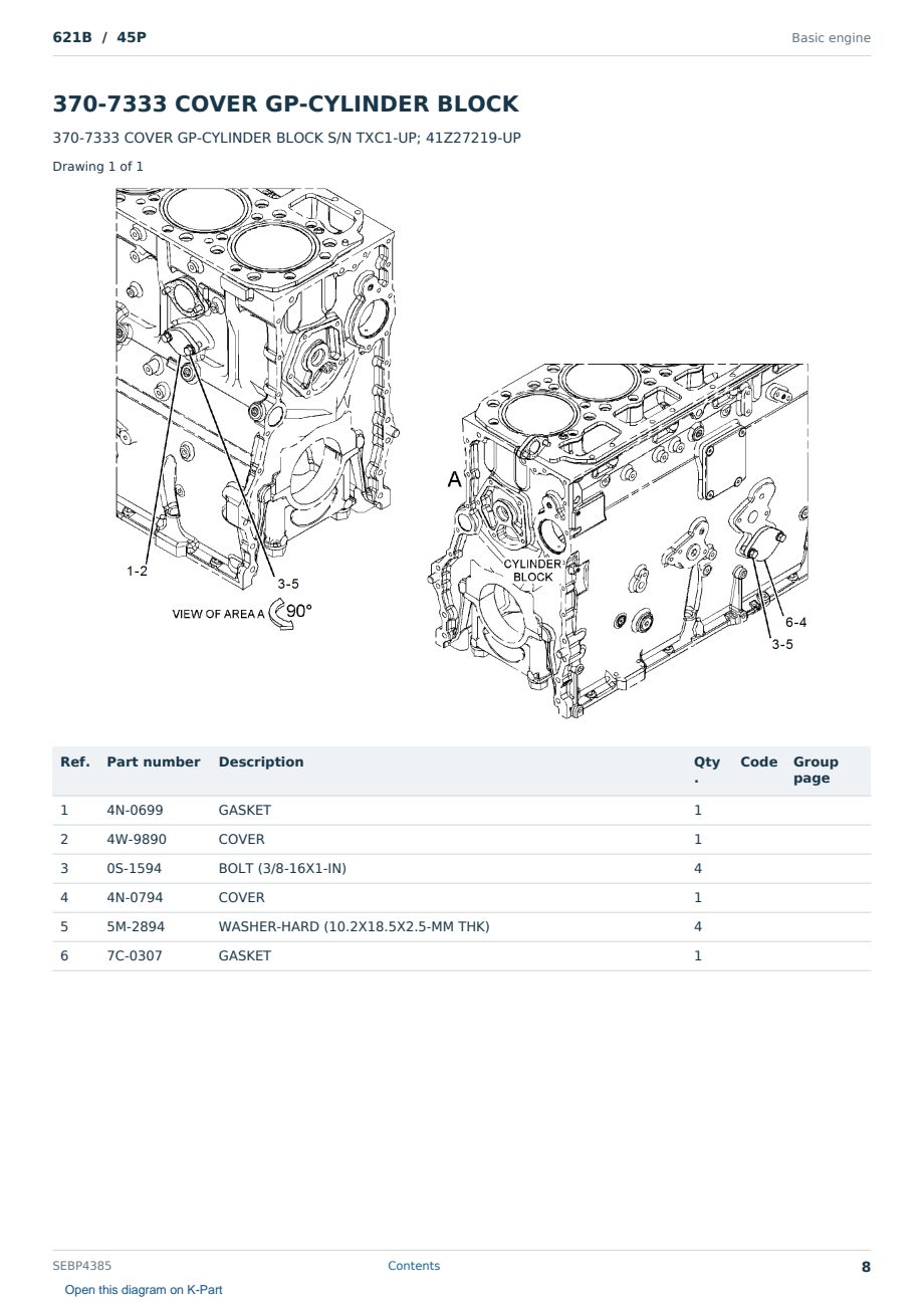 Caterpillar 621B S/N 45P Partsbook SEBP4385 (English) - sample page 8 of 10 Caterpillar 621B S/N 45P Partsbook SEBP4385 (English) - sample page 8 of 10