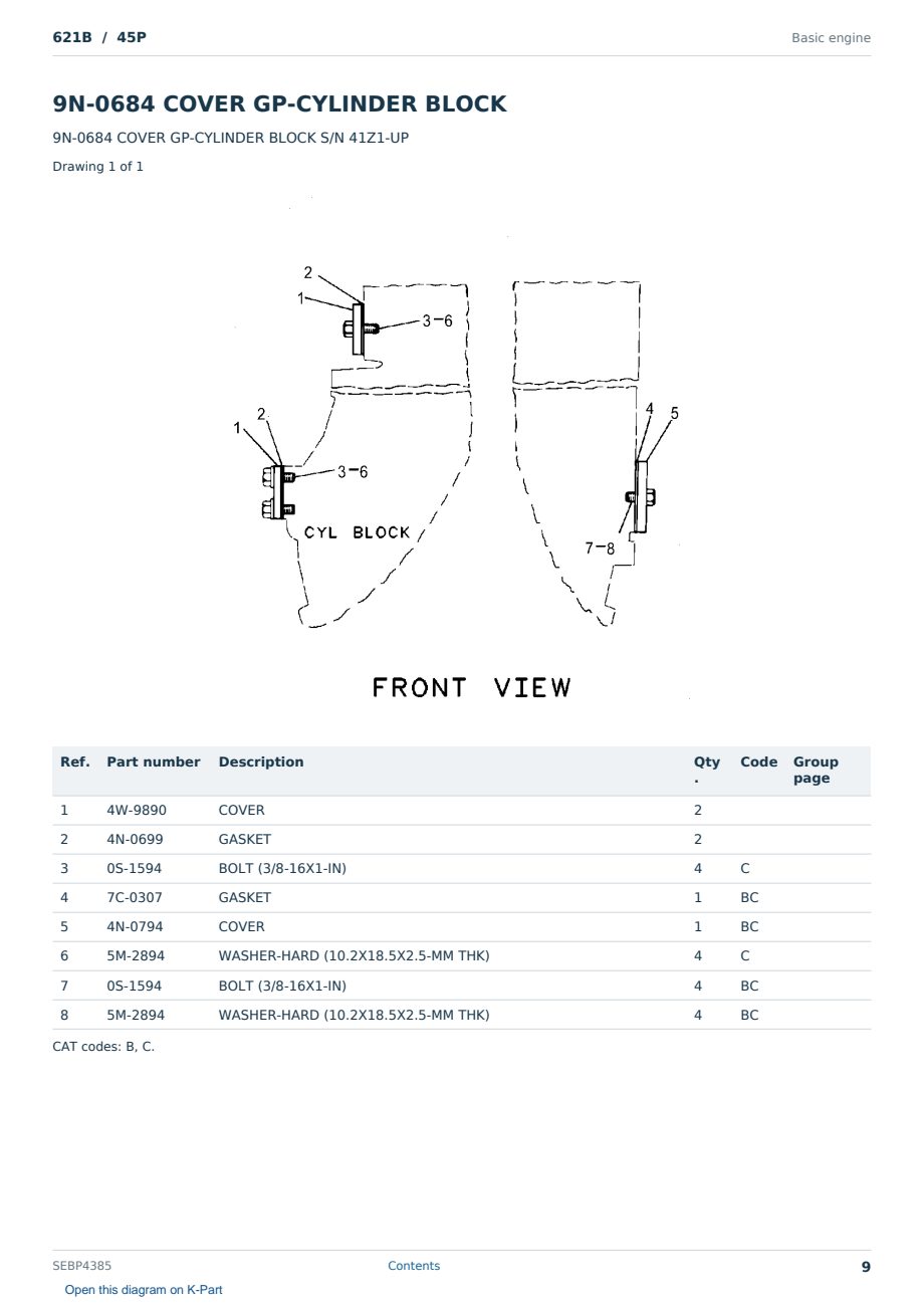 Caterpillar 621B S/N 45P Partsbook SEBP4385 (English) - sample page 9 of 10 Caterpillar 621B S/N 45P Partsbook SEBP4385 (English) - sample page 9 of 10