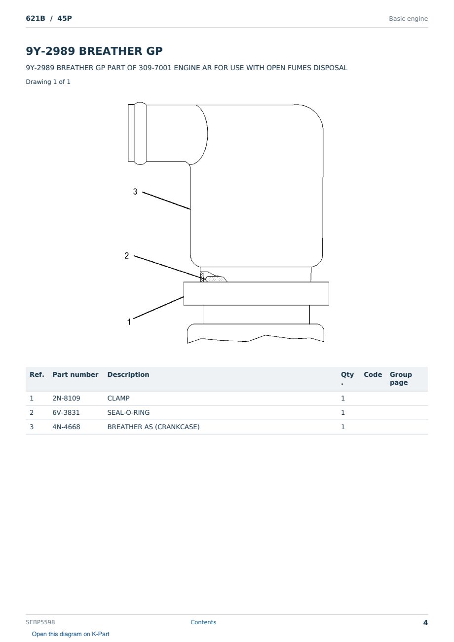 Caterpillar 621B S/N 45P Partsbook SEBP5598 (English) - sample page 4 of 10 Caterpillar 621B S/N 45P Partsbook SEBP5598 (English) - sample page 4 of 10