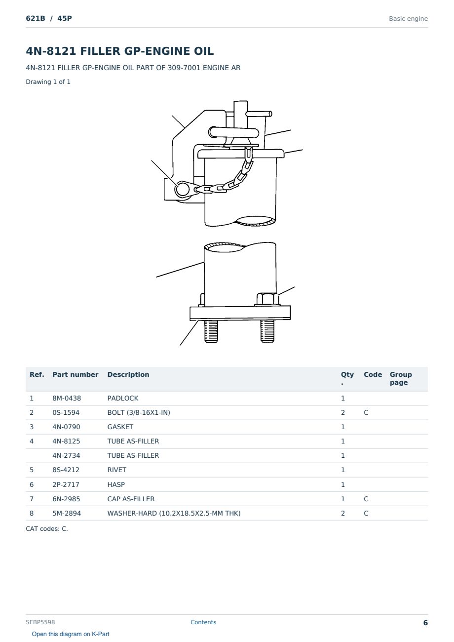 Caterpillar 621B S/N 45P Partsbook SEBP5598 (English) - sample page 6 of 10 Caterpillar 621B S/N 45P Partsbook SEBP5598 (English) - sample page 6 of 10