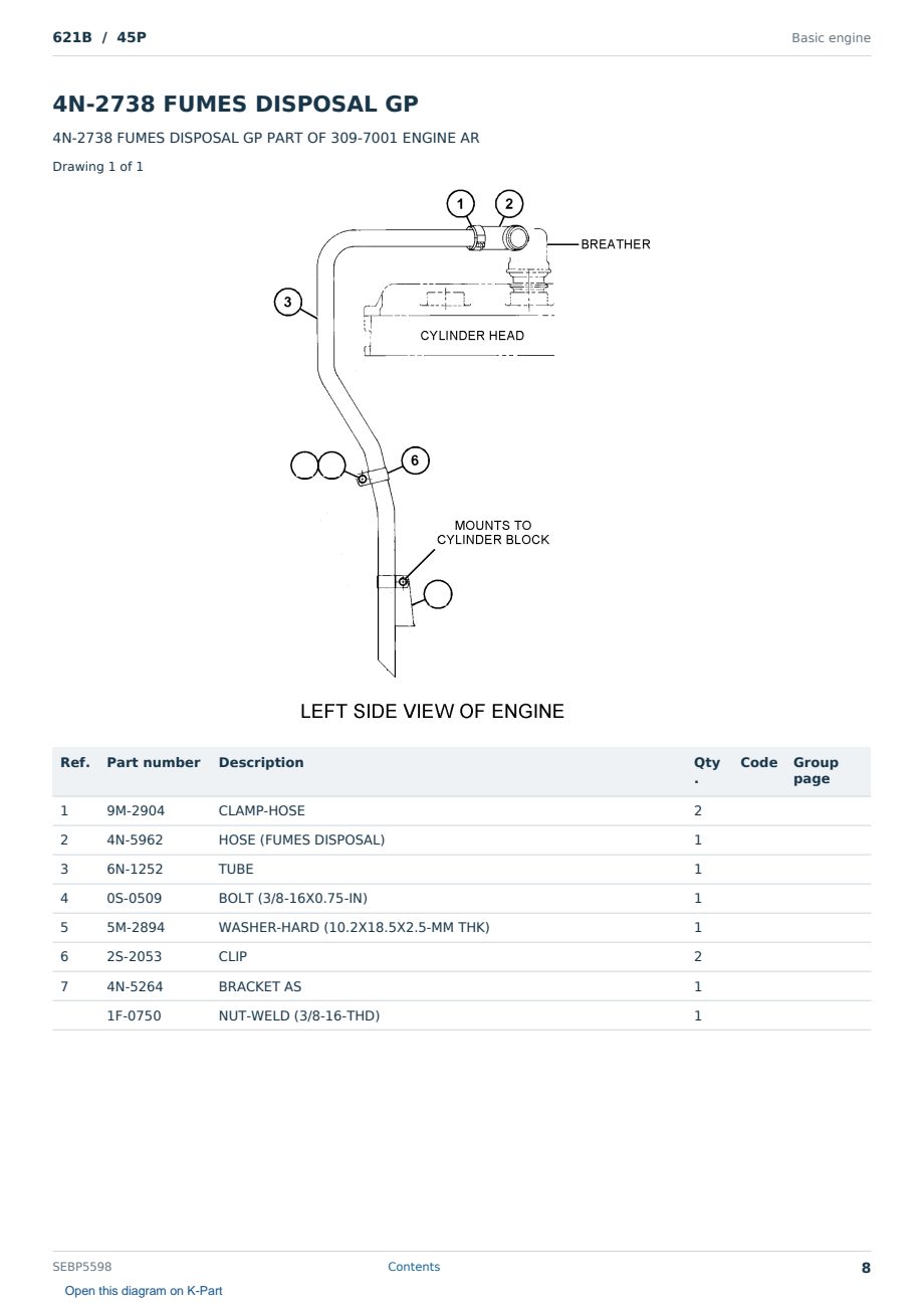 Caterpillar 621B S/N 45P Partsbook SEBP5598 (English) - sample page 8 of 10 Caterpillar 621B S/N 45P Partsbook SEBP5598 (English) - sample page 8 of 10
