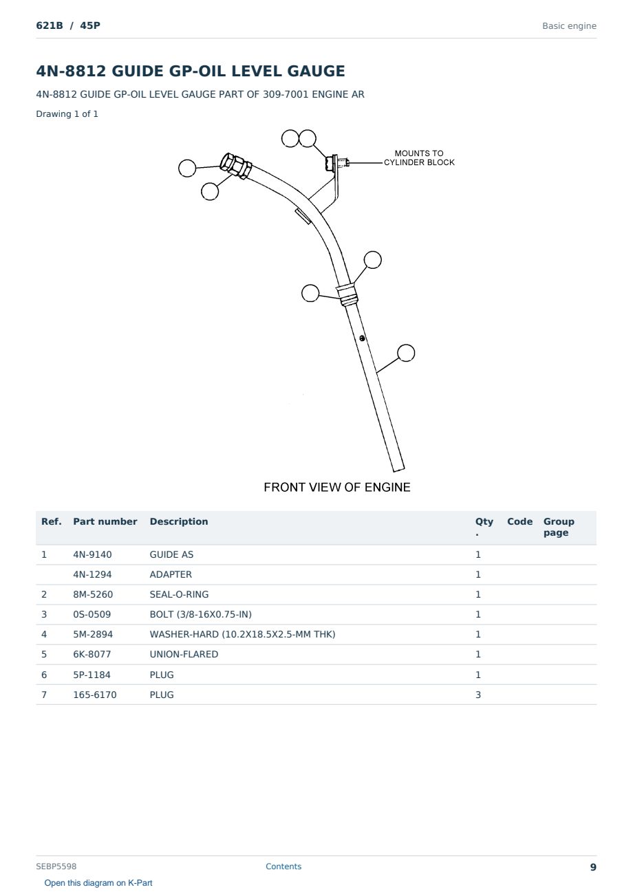 Caterpillar 621B S/N 45P Partsbook SEBP5598 (English) - sample page 9 of 10 Caterpillar 621B S/N 45P Partsbook SEBP5598 (English) - sample page 9 of 10