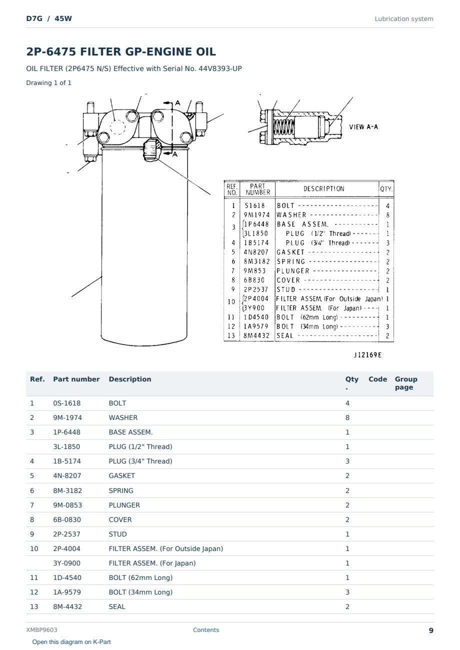 Caterpillar D7G S/N 45W Partsbook XMBP9603 (English) - sample page 9 of 10 Caterpillar D7G S/N 45W Partsbook XMBP9603 (English) - sample page 9 of 10