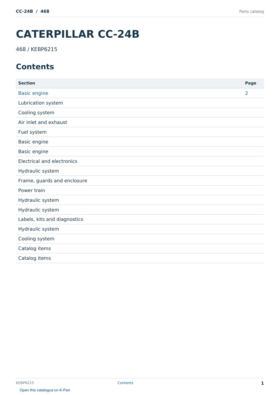 Caterpillar CC-24B S/N 468 Partsbook KEBP6215 (English) - sample page 1 of 10 Caterpillar CC-24B S/N 468 Partsbook KEBP6215 (English) - sample page 1 of 10