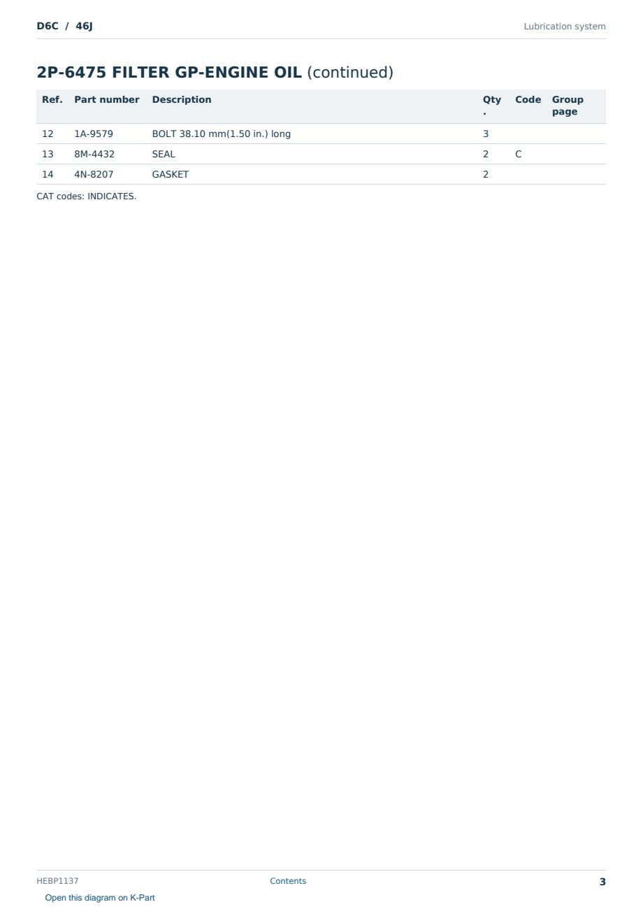 Caterpillar D6C S/N 46J Partsbook HEBP1137 (English) - sample page 3 of 10 Caterpillar D6C S/N 46J Partsbook HEBP1137 (English) - sample page 3 of 10