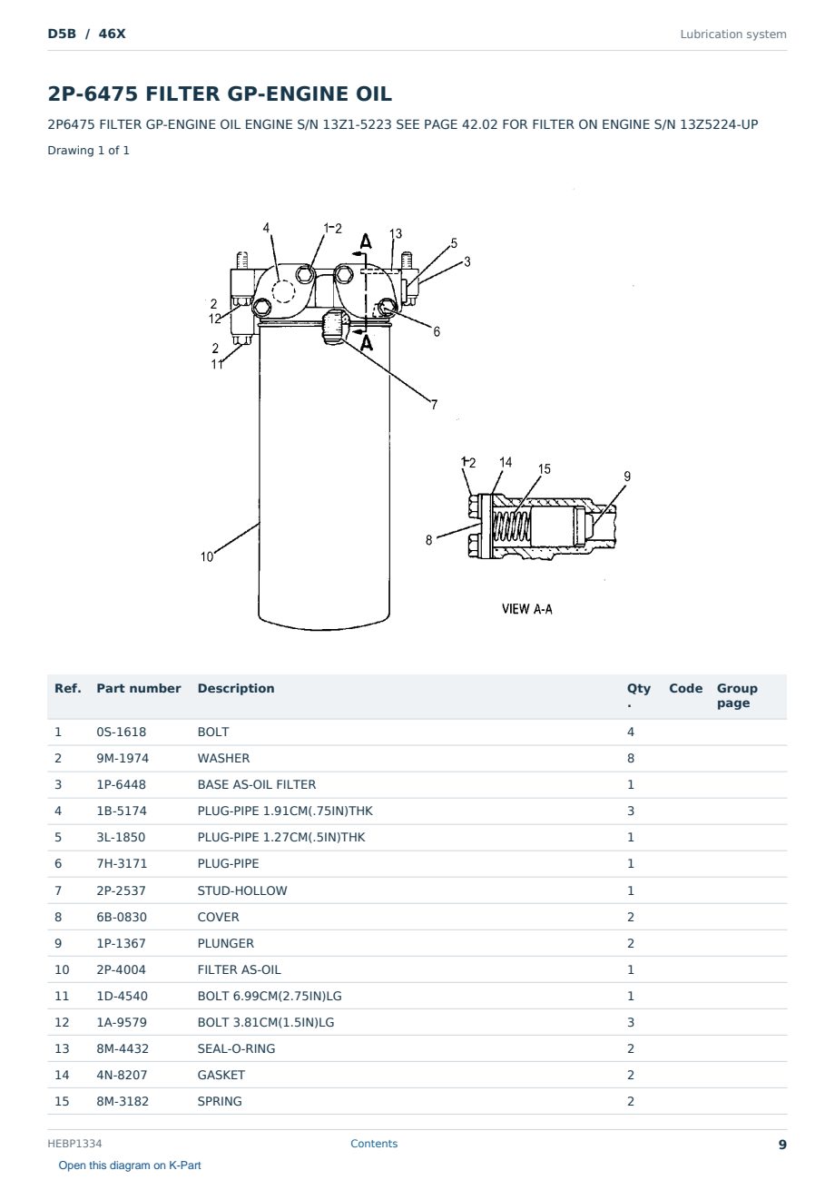 Caterpillar D5B S/N 46X Partsbook HEBP1334 (English) - sample page 9 of 10 Caterpillar D5B S/N 46X Partsbook HEBP1334 (English) - sample page 9 of 10