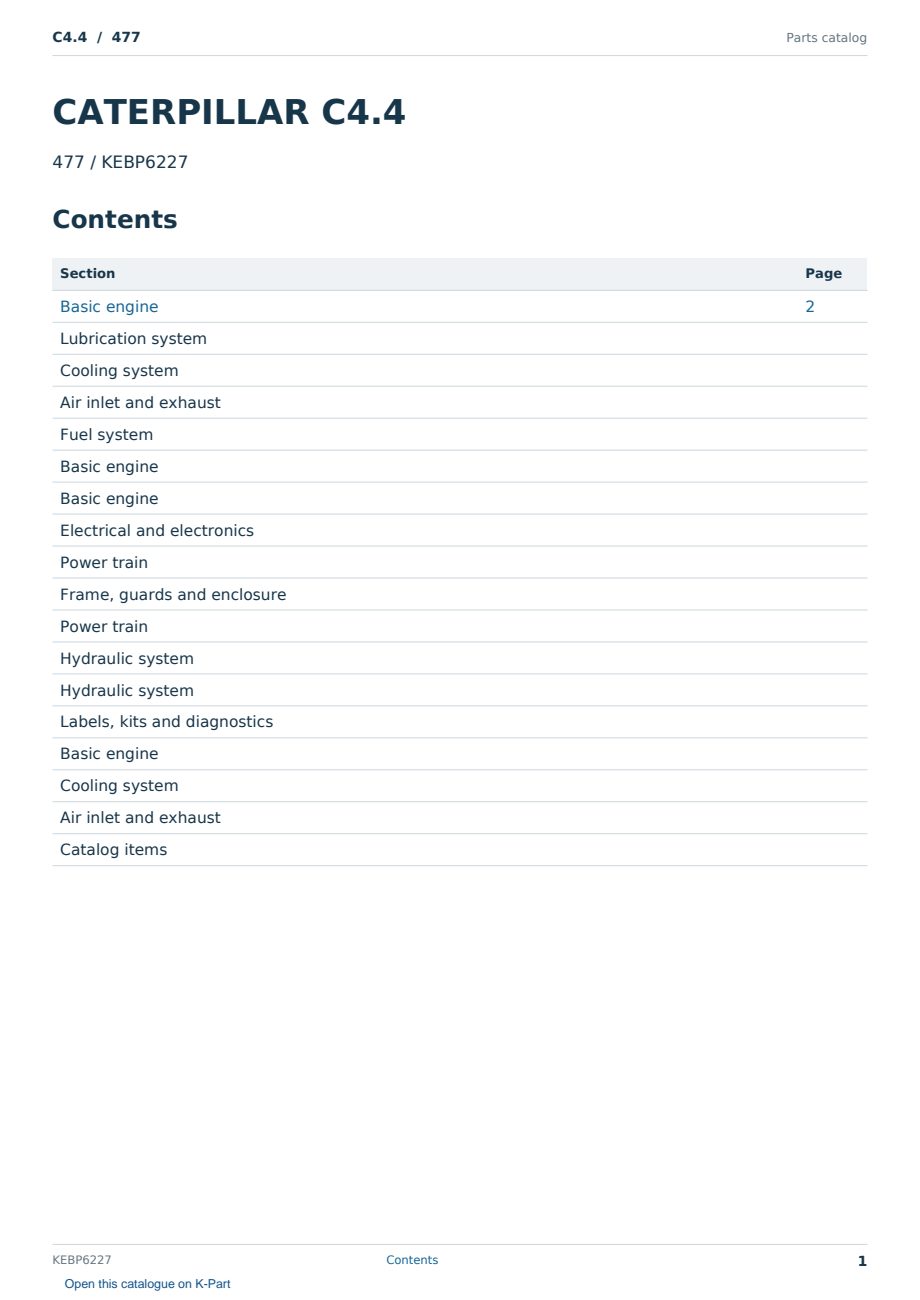 Caterpillar C4.4 S/N 477 Partsbook KEBP6227 (English) - sample page 1 of 10 Caterpillar C4.4 S/N 477 Partsbook KEBP6227 (English) - sample page 1 of 10