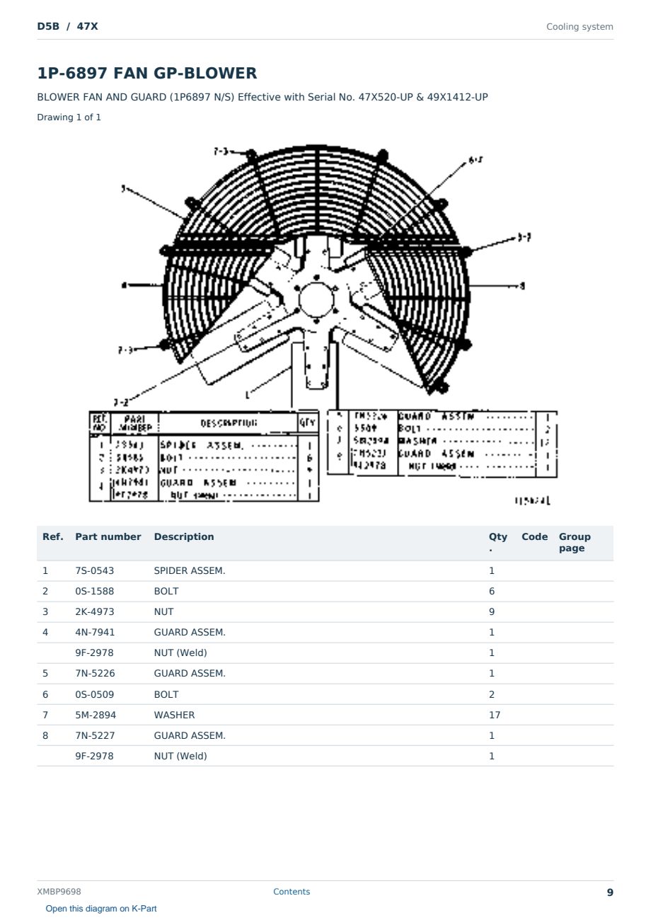 Caterpillar D5B S/N 47X Partsbook XMBP9698 (English) - sample page 9 of 10 Caterpillar D5B S/N 47X Partsbook XMBP9698 (English) - sample page 9 of 10