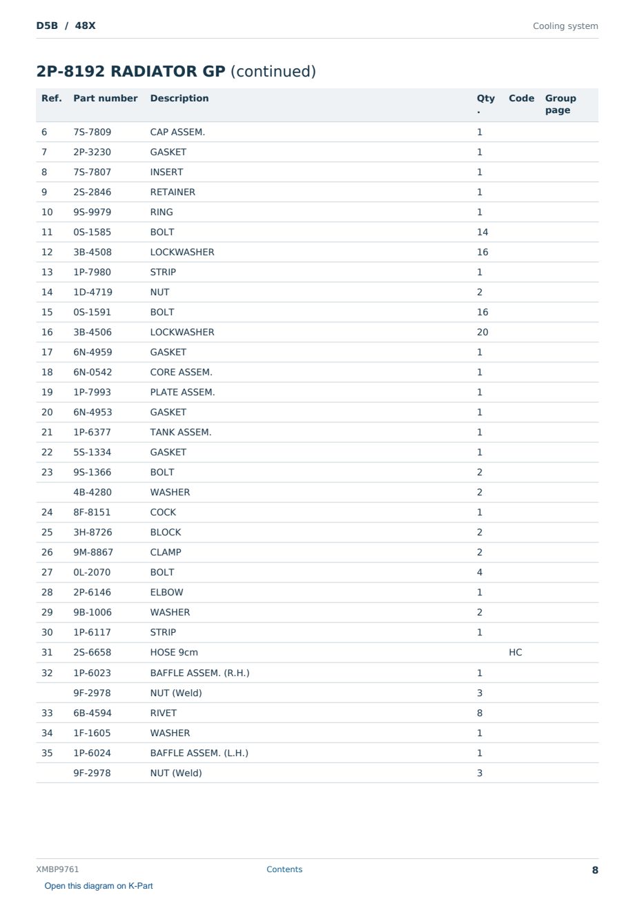 Caterpillar D5B S/N 48X Partsbook XMBP9761 (English) - sample page 8 of 10 Caterpillar D5B S/N 48X Partsbook XMBP9761 (English) - sample page 8 of 10