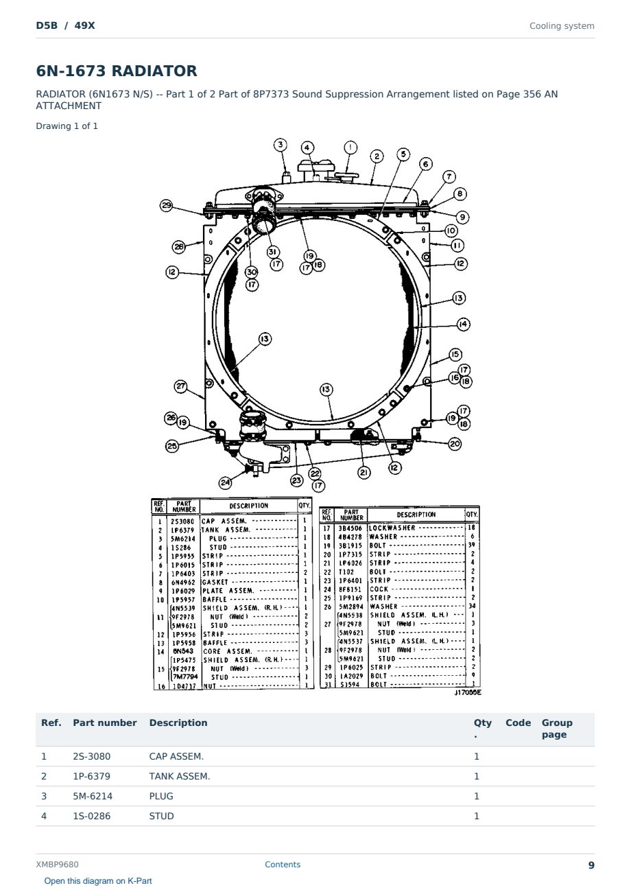 Caterpillar D5B S/N 49X Partsbook XMBP9680 (English) - sample page 9 of 10 Caterpillar D5B S/N 49X Partsbook XMBP9680 (English) - sample page 9 of 10