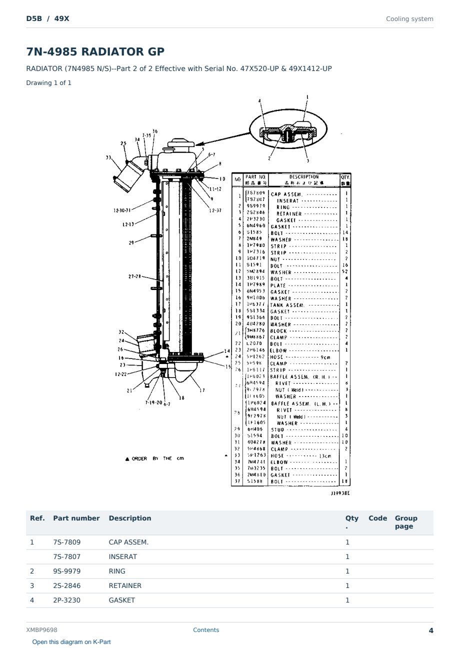 Caterpillar D5B S/N 49X Partsbook XMBP9698 (English) - sample page 4 of 10 Caterpillar D5B S/N 49X Partsbook XMBP9698 (English) - sample page 4 of 10