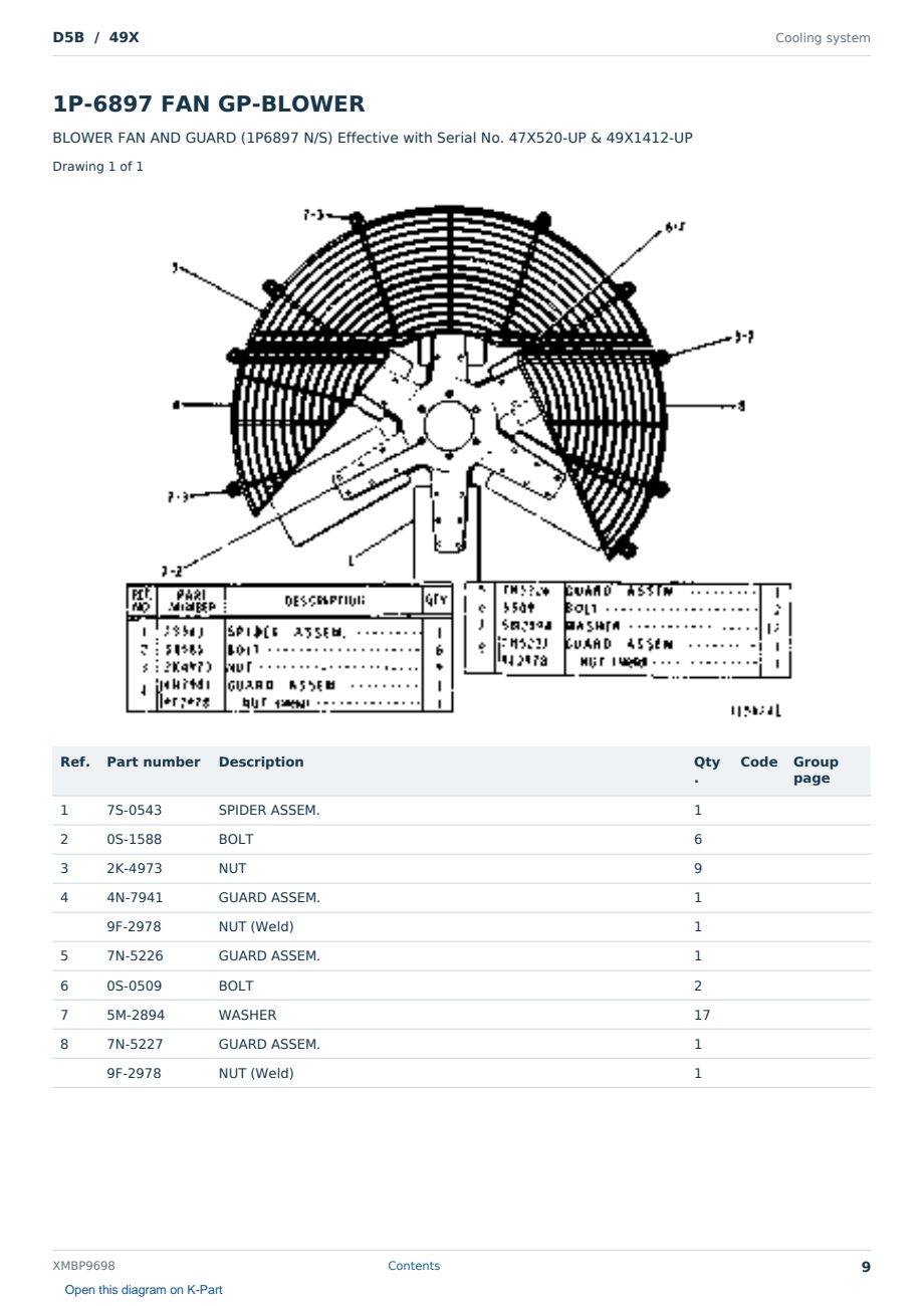 Caterpillar D5B S/N 49X Partsbook XMBP9698 (English) - sample page 9 of 10 Caterpillar D5B S/N 49X Partsbook XMBP9698 (English) - sample page 9 of 10