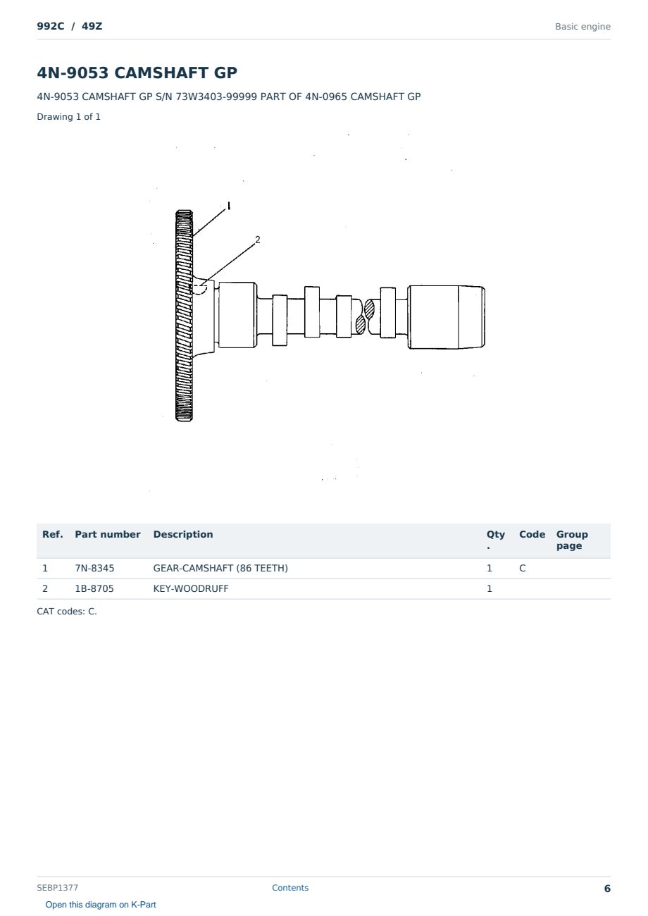 Caterpillar 992C S/N 49Z Partsbook SEBP1377 (English) - sample page 6 of 10 Caterpillar 992C S/N 49Z Partsbook SEBP1377 (English) - sample page 6 of 10