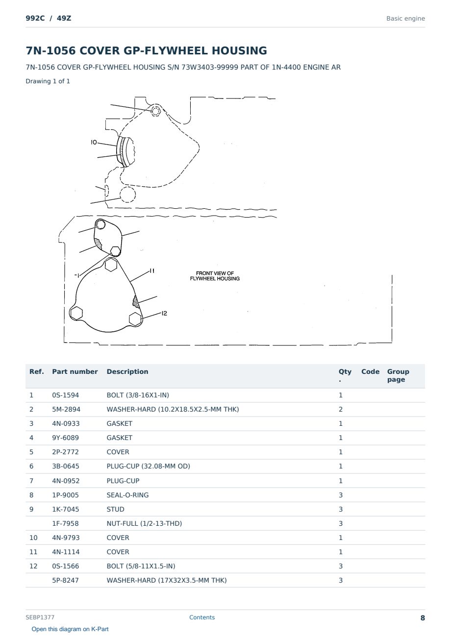 Caterpillar 992C S/N 49Z Partsbook SEBP1377 (English) - sample page 8 of 10 Caterpillar 992C S/N 49Z Partsbook SEBP1377 (English) - sample page 8 of 10