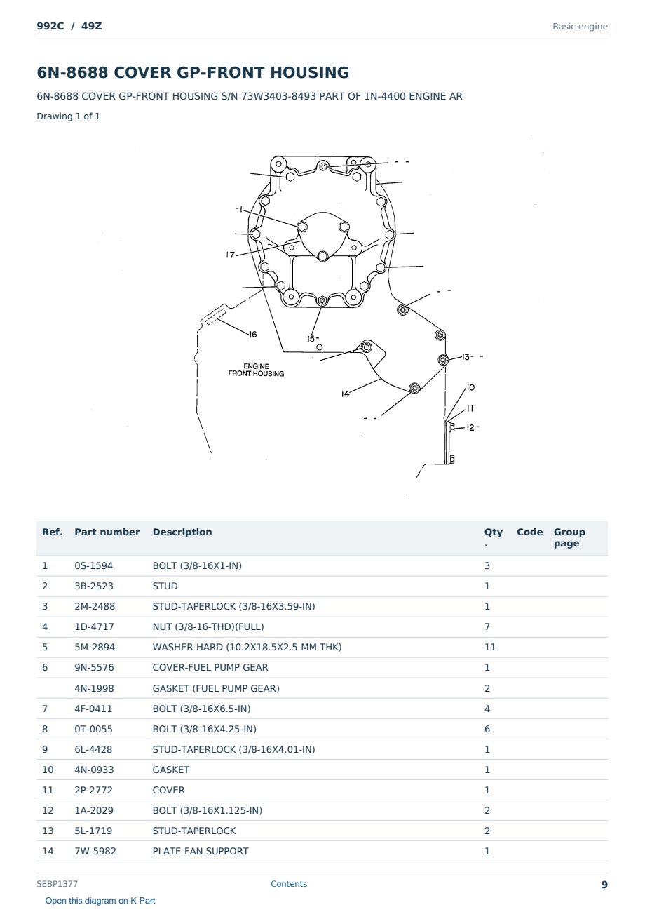 Caterpillar 992C S/N 49Z Partsbook SEBP1377 (English) - sample page 9 of 10 Caterpillar 992C S/N 49Z Partsbook SEBP1377 (English) - sample page 9 of 10