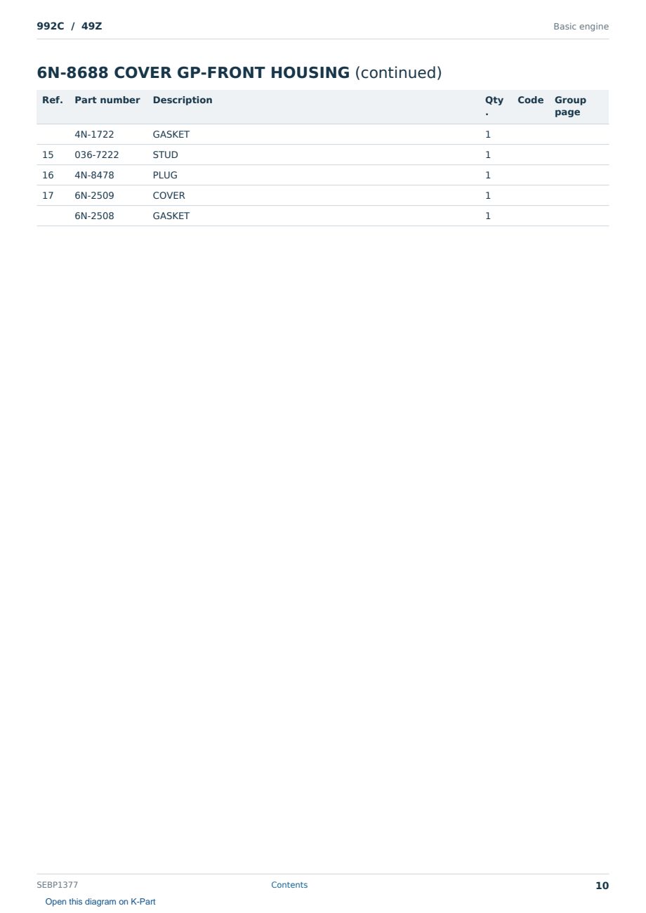 Caterpillar 992C S/N 49Z Partsbook SEBP1377 (English) - sample page 10 of 10 Caterpillar 992C S/N 49Z Partsbook SEBP1377 (English) - sample page 10 of 10