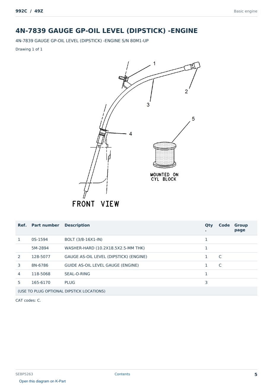Caterpillar 992C S/N 49Z Partsbook SEBP5263 (English) - sample page 5 of 10 Caterpillar 992C S/N 49Z Partsbook SEBP5263 (English) - sample page 5 of 10
