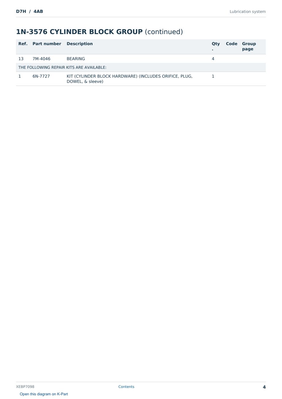 Caterpillar D7H S/N 4AB Partsbook XEBP7098 (English) - sample page 4 of 10 Caterpillar D7H S/N 4AB Partsbook XEBP7098 (English) - sample page 4 of 10