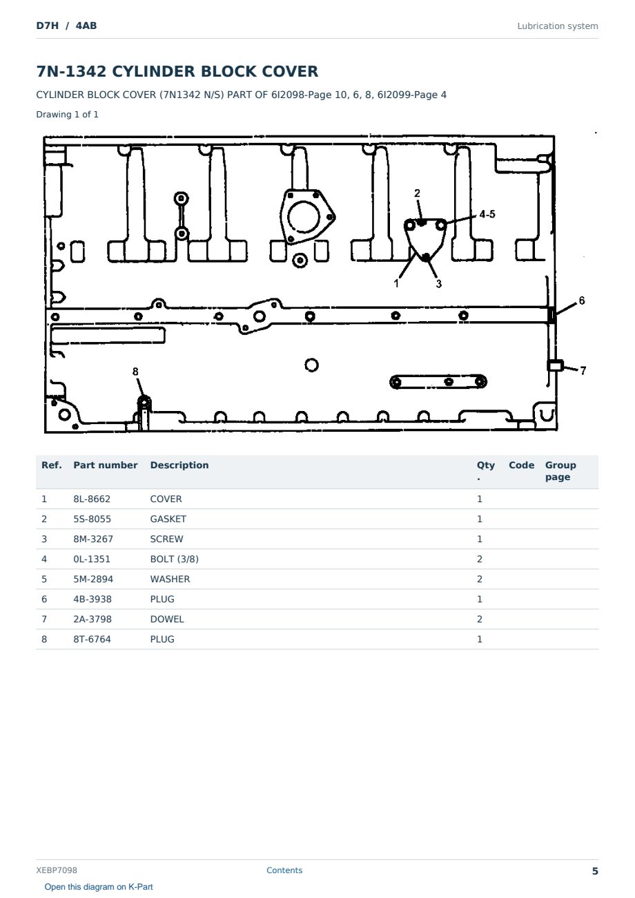 Caterpillar D7H S/N 4AB Partsbook XEBP7098 (English) - sample page 5 of 10 Caterpillar D7H S/N 4AB Partsbook XEBP7098 (English) - sample page 5 of 10