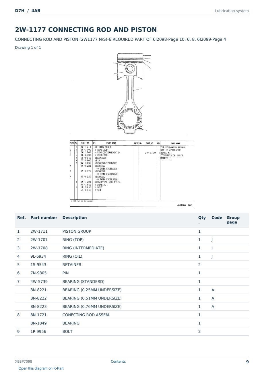 Caterpillar D7H S/N 4AB Partsbook XEBP7098 (English) - sample page 9 of 10 Caterpillar D7H S/N 4AB Partsbook XEBP7098 (English) - sample page 9 of 10