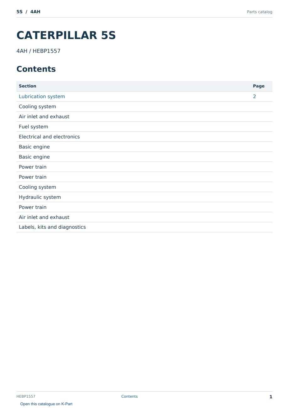 Caterpillar 5S S/N 4AH Partsbook HEBP1557 (English) - sample page 1 of 10 Caterpillar 5S S/N 4AH Partsbook HEBP1557 (English) - sample page 1 of 10