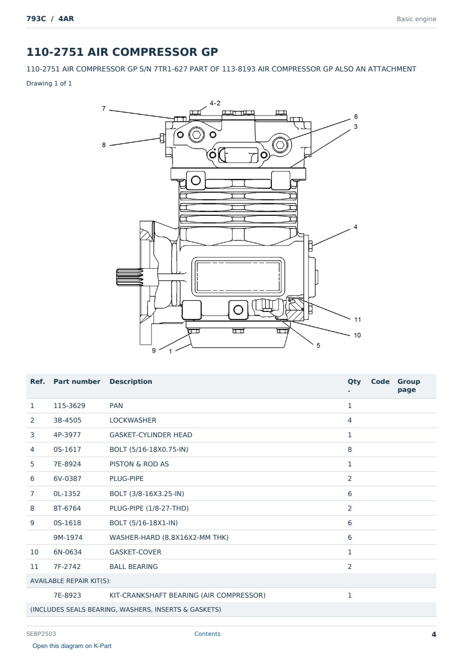 Caterpillar 793C S/N 4AR Partsbook SEBP2503 (English) - sample page 4 of 10 Caterpillar 793C S/N 4AR Partsbook SEBP2503 (English) - sample page 4 of 10