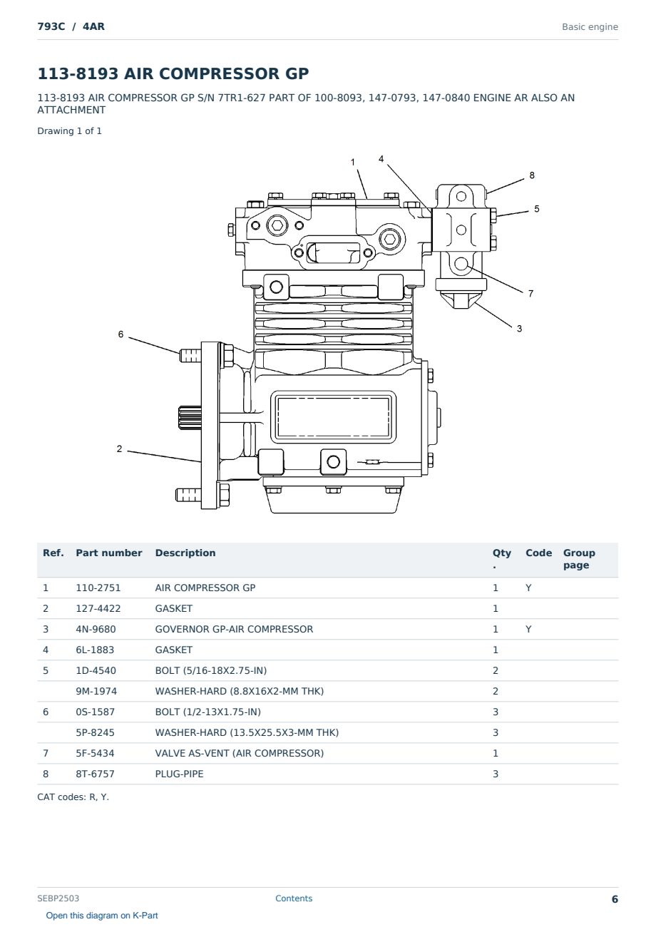 Caterpillar 793C S/N 4AR Partsbook SEBP2503 (English) - sample page 6 of 10 Caterpillar 793C S/N 4AR Partsbook SEBP2503 (English) - sample page 6 of 10