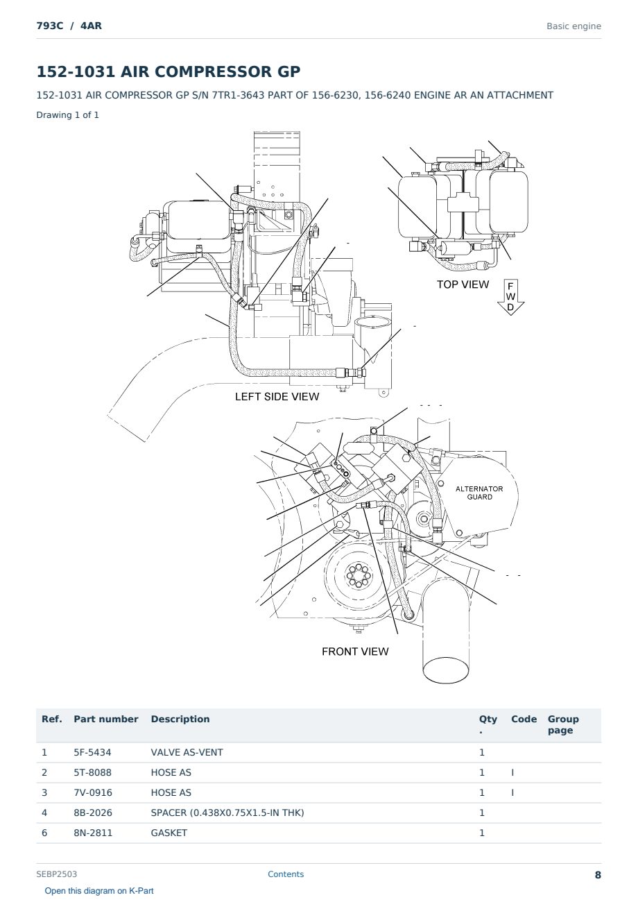 Caterpillar 793C S/N 4AR Partsbook SEBP2503 (English) - sample page 8 of 10 Caterpillar 793C S/N 4AR Partsbook SEBP2503 (English) - sample page 8 of 10