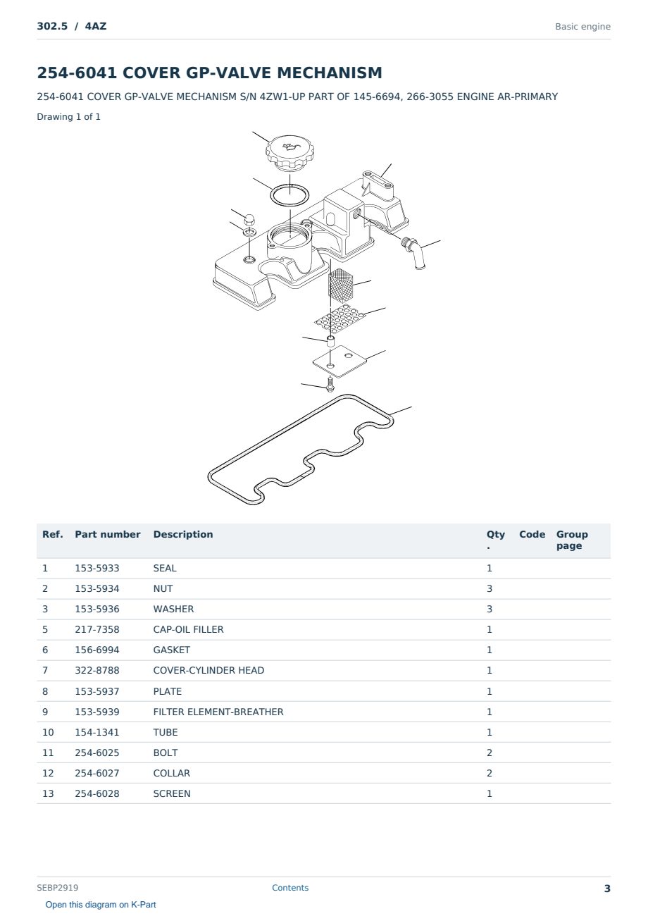 Caterpillar 302.5 S/N 4AZ Partsbook SEBP2919 (English) - sample page 3 of 10 Caterpillar 302.5 S/N 4AZ Partsbook SEBP2919 (English) - sample page 3 of 10