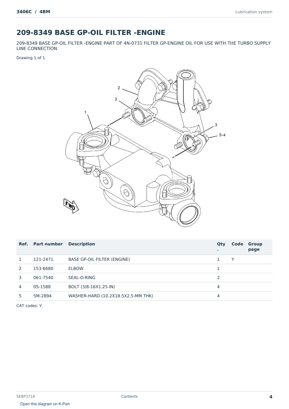 Caterpillar 3406C S/N 4BM Partsbook SEBP3718 (English) - sample page 4 of 10 Caterpillar 3406C S/N 4BM Partsbook SEBP3718 (English) - sample page 4 of 10