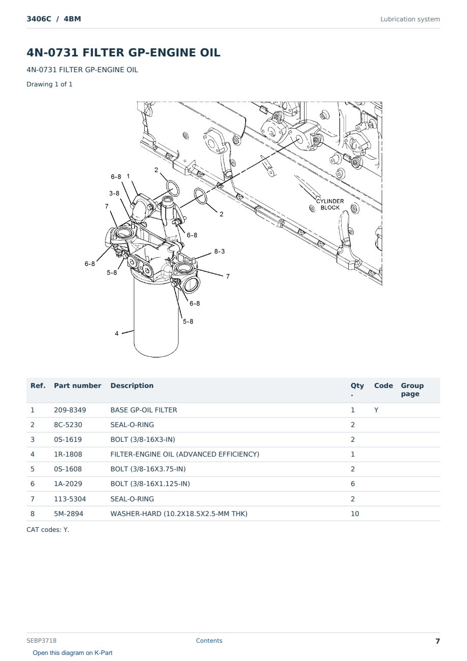Caterpillar 3406C S/N 4BM Partsbook SEBP3718 (English) - sample page 7 of 10 Caterpillar 3406C S/N 4BM Partsbook SEBP3718 (English) - sample page 7 of 10