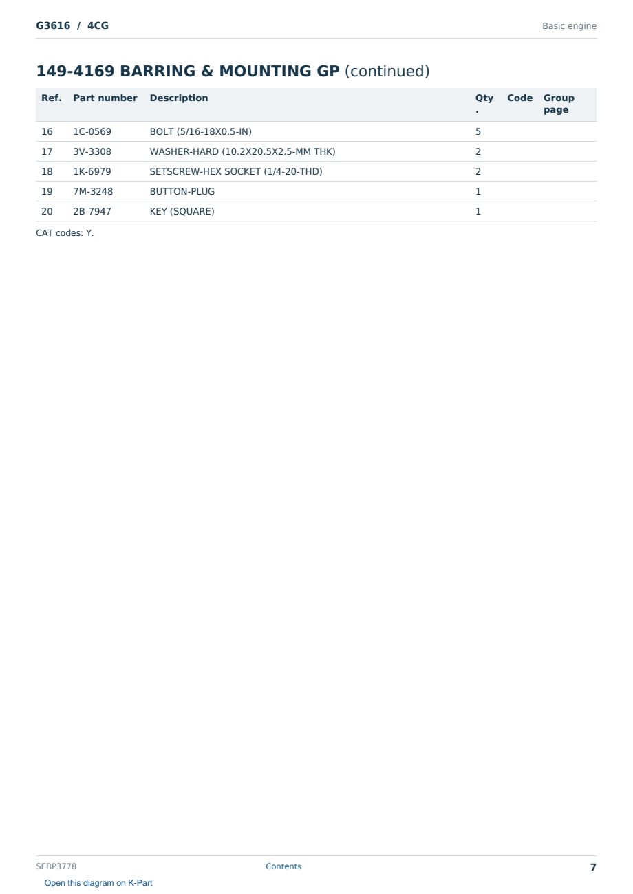 Caterpillar G3616 S/N 4CG Partsbook SEBP3778 (English) - sample page 7 of 10 Caterpillar G3616 S/N 4CG Partsbook SEBP3778 (English) - sample page 7 of 10