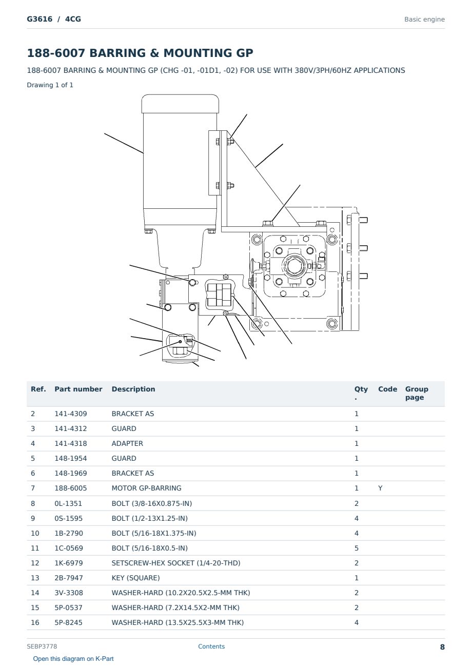 Caterpillar G3616 S/N 4CG Partsbook SEBP3778 (English) - sample page 8 of 10 Caterpillar G3616 S/N 4CG Partsbook SEBP3778 (English) - sample page 8 of 10