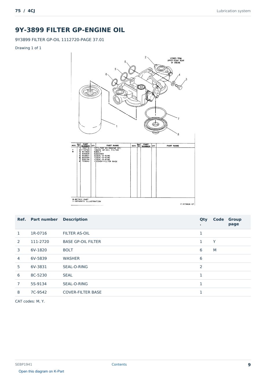 Caterpillar 75 S/N 4CJ Partsbook SEBP1941 (English) - sample page 9 of 10 Caterpillar 75 S/N 4CJ Partsbook SEBP1941 (English) - sample page 9 of 10