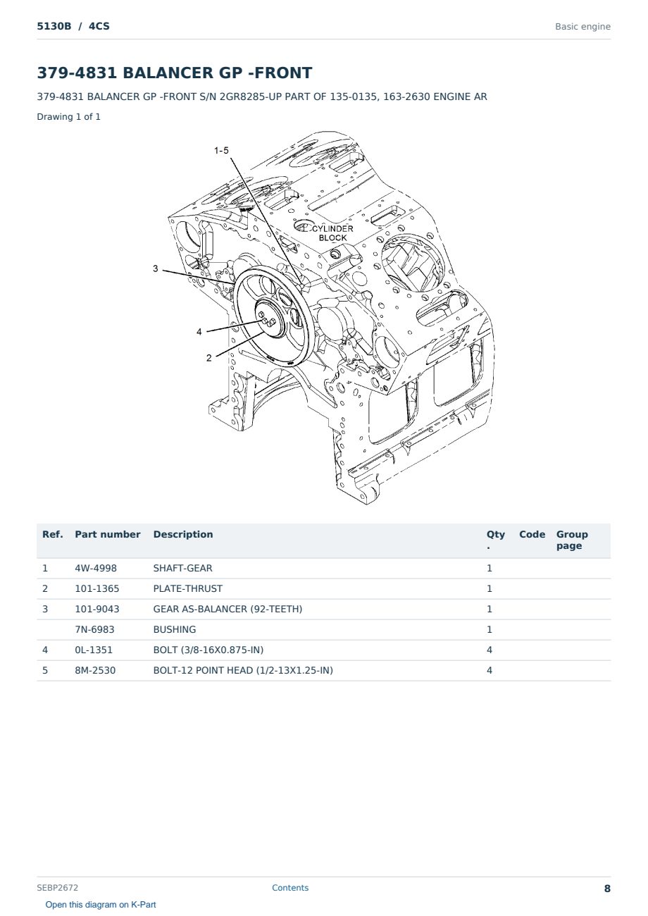 Caterpillar 5130B S/N 4CS Partsbook SEBP2672 (English) - sample page 8 of 10 Caterpillar 5130B S/N 4CS Partsbook SEBP2672 (English) - sample page 8 of 10