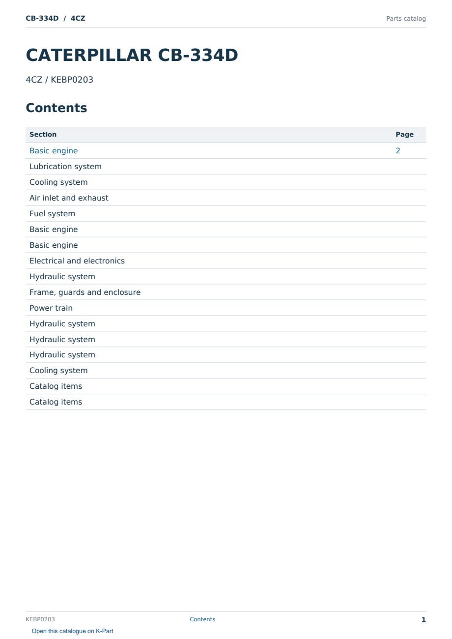 Caterpillar CB-334D S/N 4CZ Partsbook KEBP0203 (English) - sample page 1 of 10 Caterpillar CB-334D S/N 4CZ Partsbook KEBP0203 (English) - sample page 1 of 10