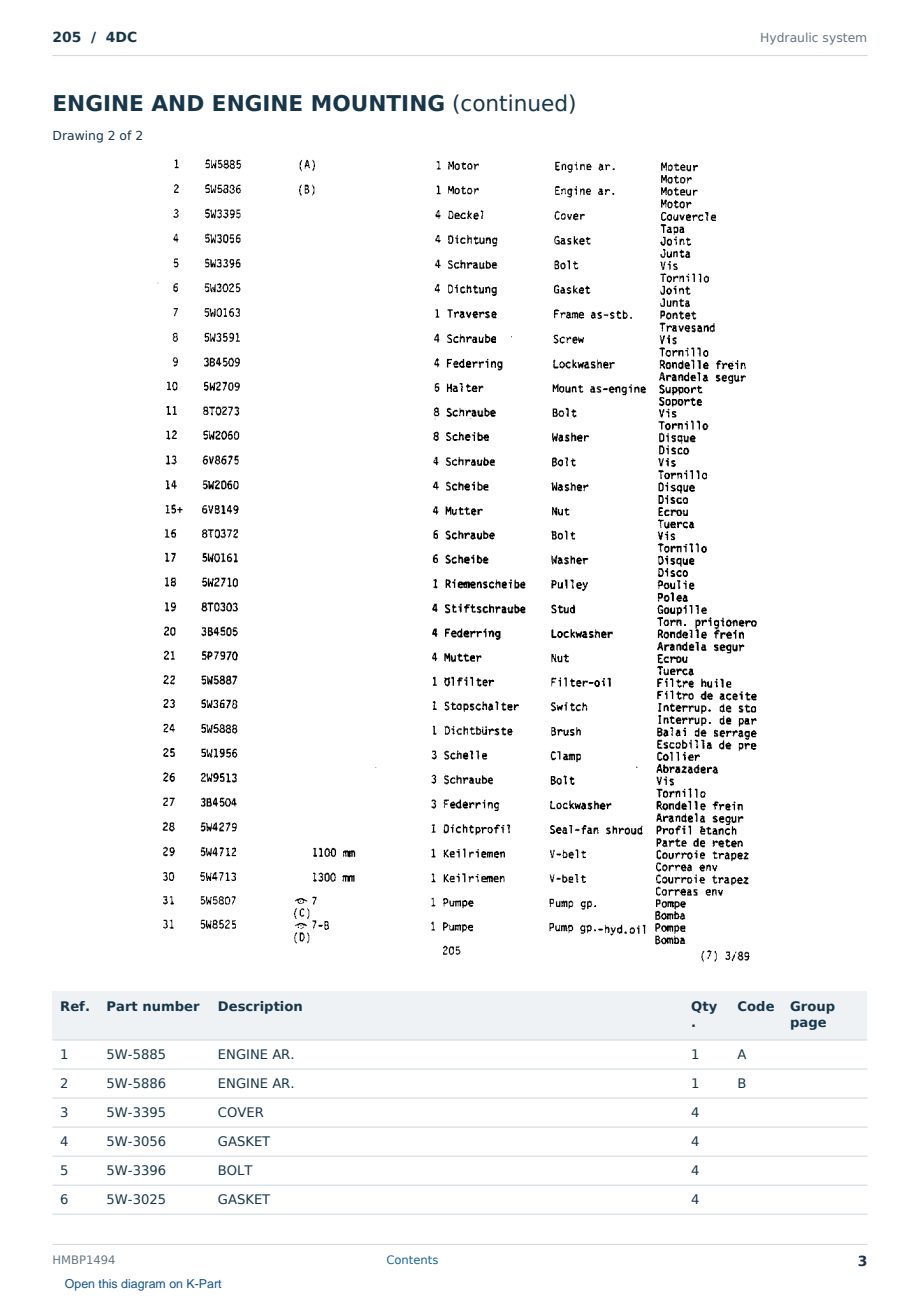 Caterpillar 205 S/N 4DC Partsbook HMBP1494 (English) - sample page 3 of 10 Caterpillar 205 S/N 4DC Partsbook HMBP1494 (English) - sample page 3 of 10