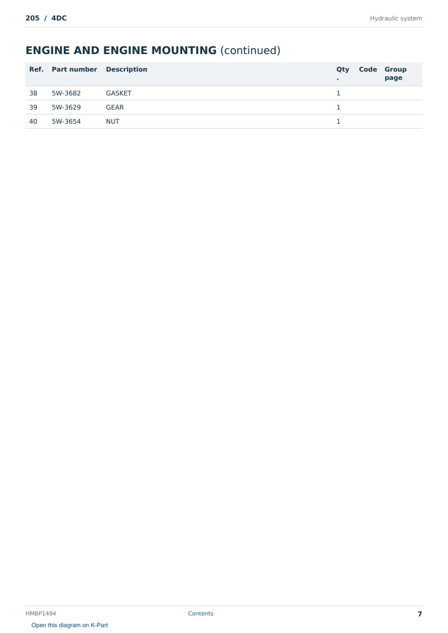 Caterpillar 205 S/N 4DC Partsbook HMBP1494 (English) - sample page 7 of 10 Caterpillar 205 S/N 4DC Partsbook HMBP1494 (English) - sample page 7 of 10