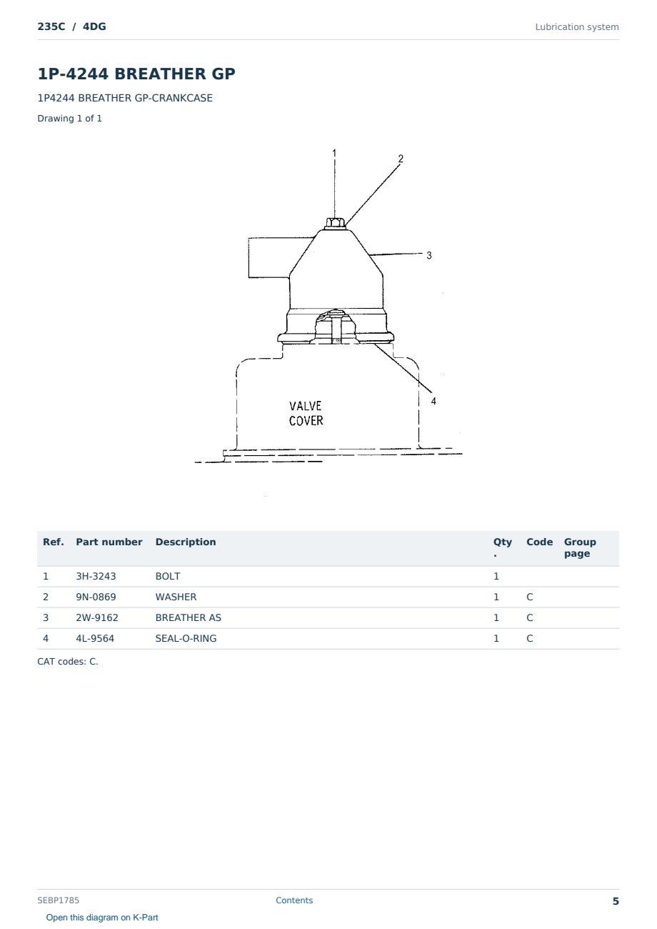 Caterpillar 235C S/N 4DG Partsbook SEBP1785 (English) - sample page 5 of 10 Caterpillar 235C S/N 4DG Partsbook SEBP1785 (English) - sample page 5 of 10