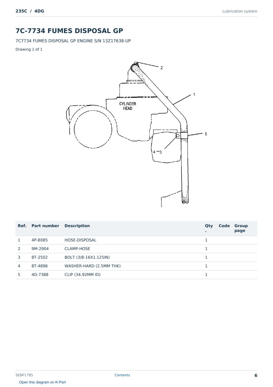Caterpillar 235C S/N 4DG Partsbook SEBP1785 (English) - sample page 6 of 10 Caterpillar 235C S/N 4DG Partsbook SEBP1785 (English) - sample page 6 of 10