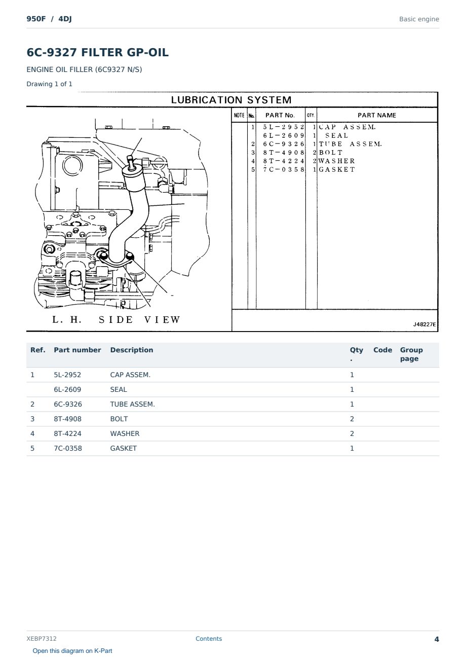 Caterpillar 950F S/N 4DJ Partsbook XEBP7312 (English) - sample page 4 of 10 Caterpillar 950F S/N 4DJ Partsbook XEBP7312 (English) - sample page 4 of 10