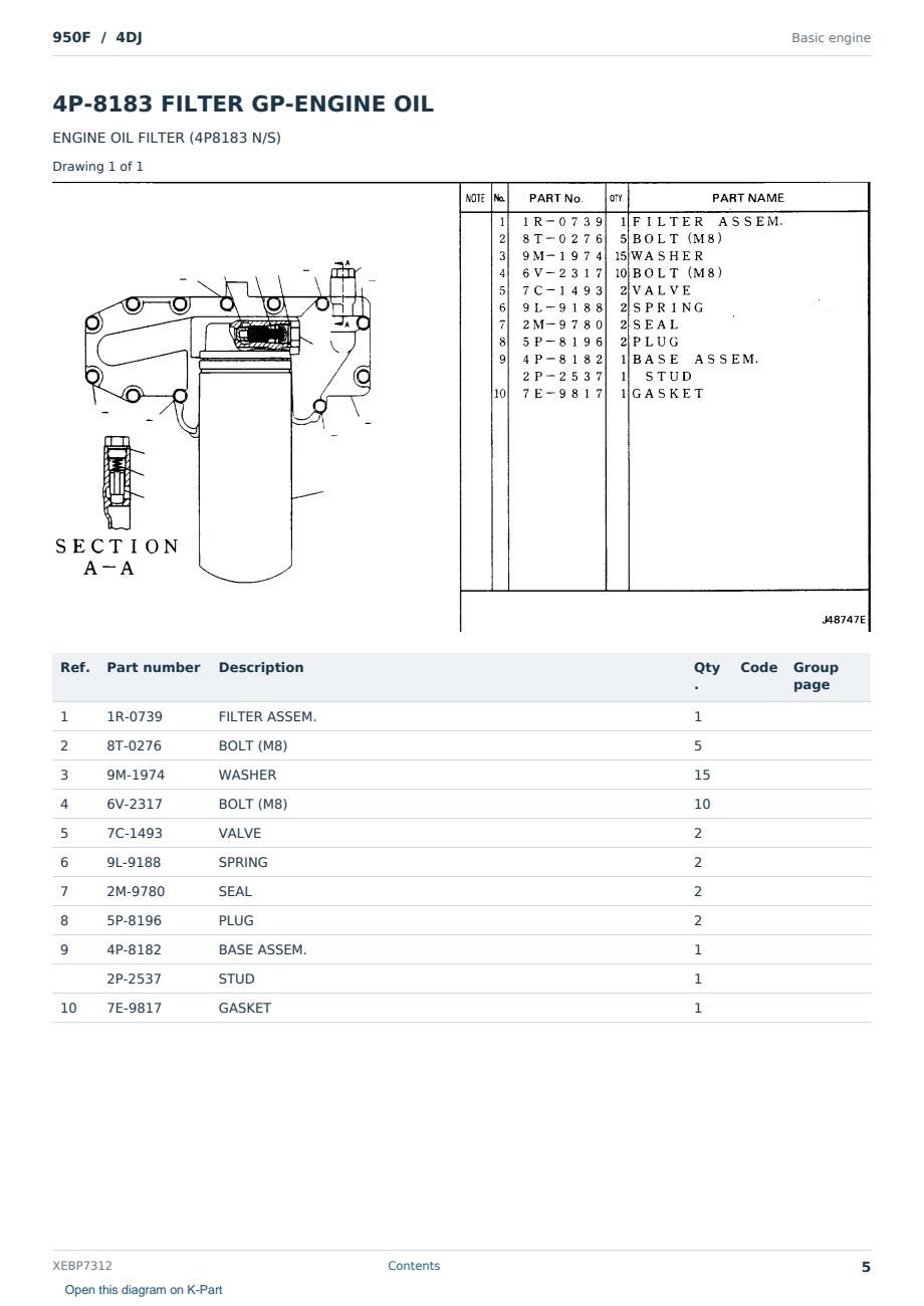 Caterpillar 950F S/N 4DJ Partsbook XEBP7312 (English) - sample page 5 of 10 Caterpillar 950F S/N 4DJ Partsbook XEBP7312 (English) - sample page 5 of 10