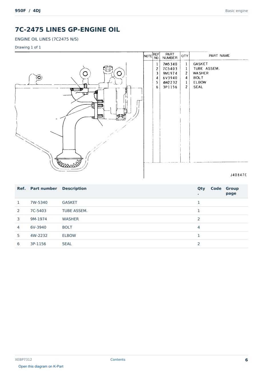 Caterpillar 950F S/N 4DJ Partsbook XEBP7312 (English) - sample page 6 of 10 Caterpillar 950F S/N 4DJ Partsbook XEBP7312 (English) - sample page 6 of 10