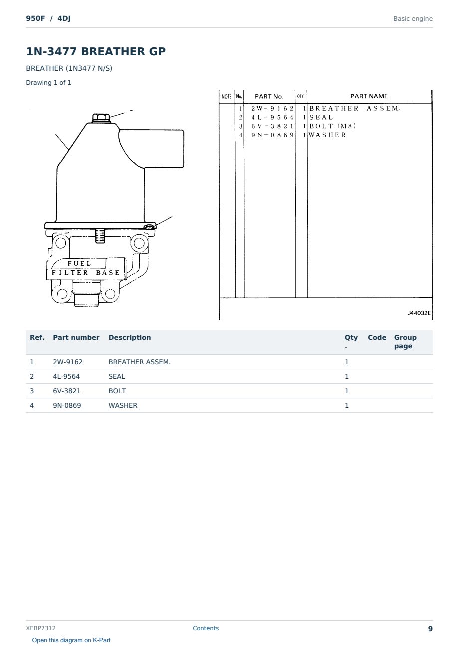 Caterpillar 950F S/N 4DJ Partsbook XEBP7312 (English) - sample page 9 of 10 Caterpillar 950F S/N 4DJ Partsbook XEBP7312 (English) - sample page 9 of 10