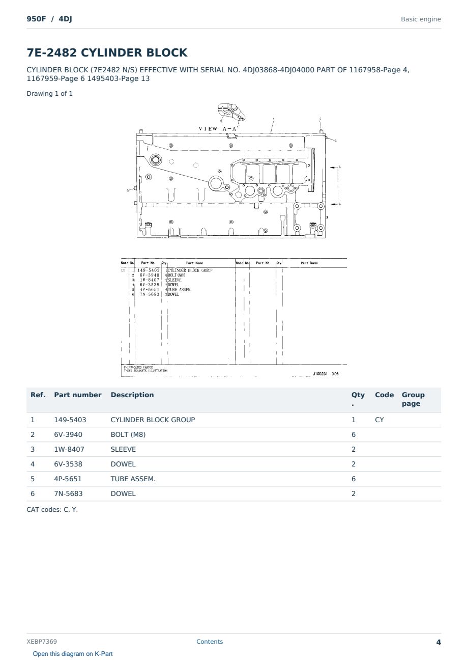 Caterpillar 950F S/N 4DJ Partsbook XEBP7369 (English) - sample page 4 of 10 Caterpillar 950F S/N 4DJ Partsbook XEBP7369 (English) - sample page 4 of 10