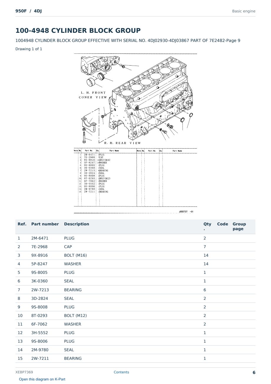 Caterpillar 950F S/N 4DJ Partsbook XEBP7369 (English) - sample page 6 of 10 Caterpillar 950F S/N 4DJ Partsbook XEBP7369 (English) - sample page 6 of 10