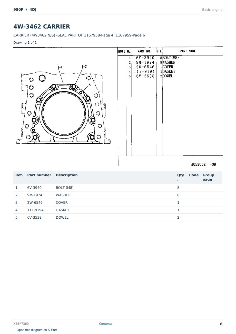 Caterpillar 950F S/N 4DJ Partsbook XEBP7369 (English) - sample page 8 of 10 Caterpillar 950F S/N 4DJ Partsbook XEBP7369 (English) - sample page 8 of 10