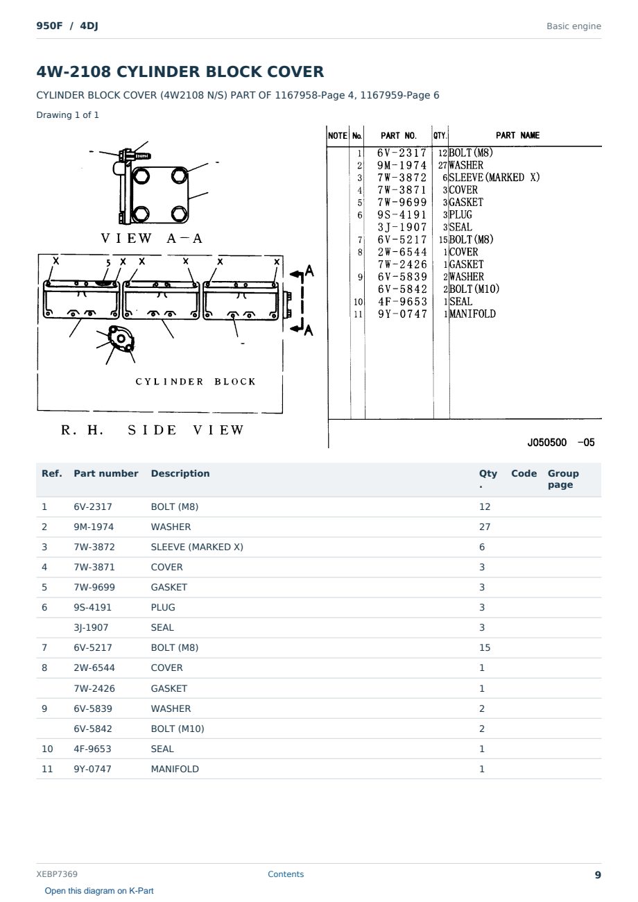 Caterpillar 950F S/N 4DJ Partsbook XEBP7369 (English) - sample page 9 of 10 Caterpillar 950F S/N 4DJ Partsbook XEBP7369 (English) - sample page 9 of 10
