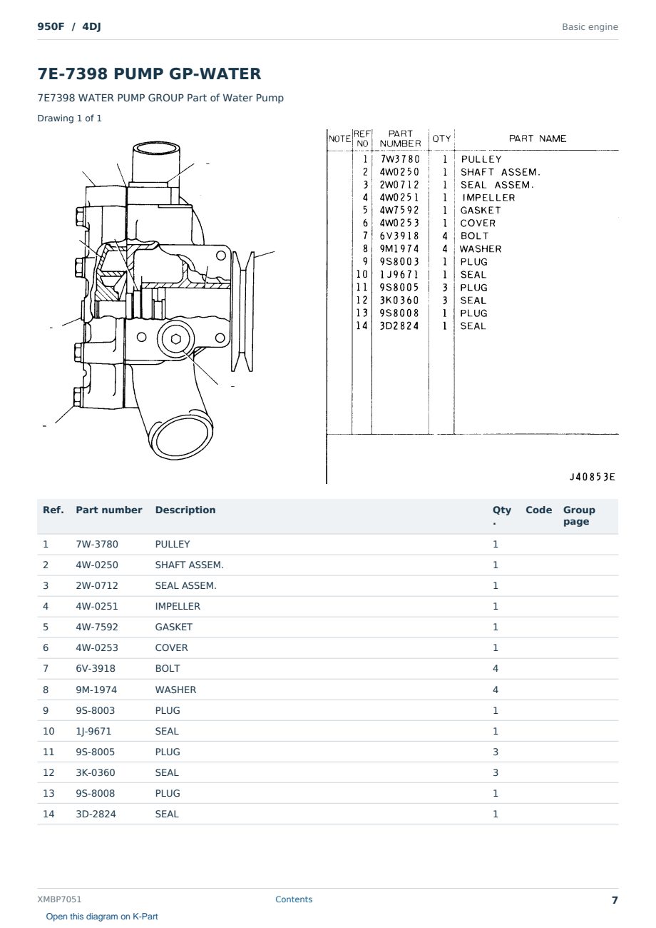 Caterpillar 950F S/N 4DJ Partsbook XMBP7051 (English) - sample page 7 of 10 Caterpillar 950F S/N 4DJ Partsbook XMBP7051 (English) - sample page 7 of 10