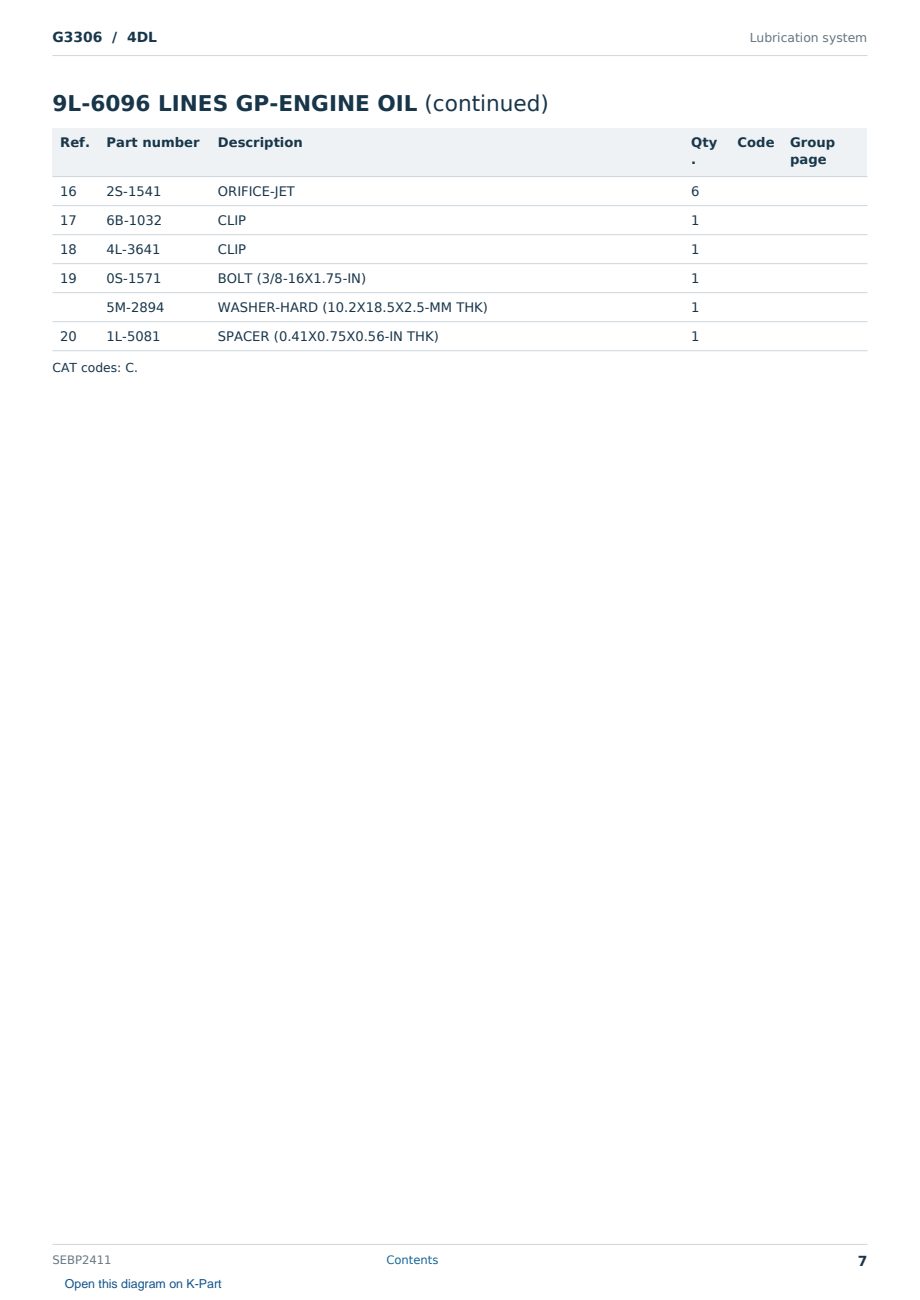 Caterpillar G3306 S/N 4DL Partsbook SEBP2411 (English) - sample page 7 of 10 Caterpillar G3306 S/N 4DL Partsbook SEBP2411 (English) - sample page 7 of 10